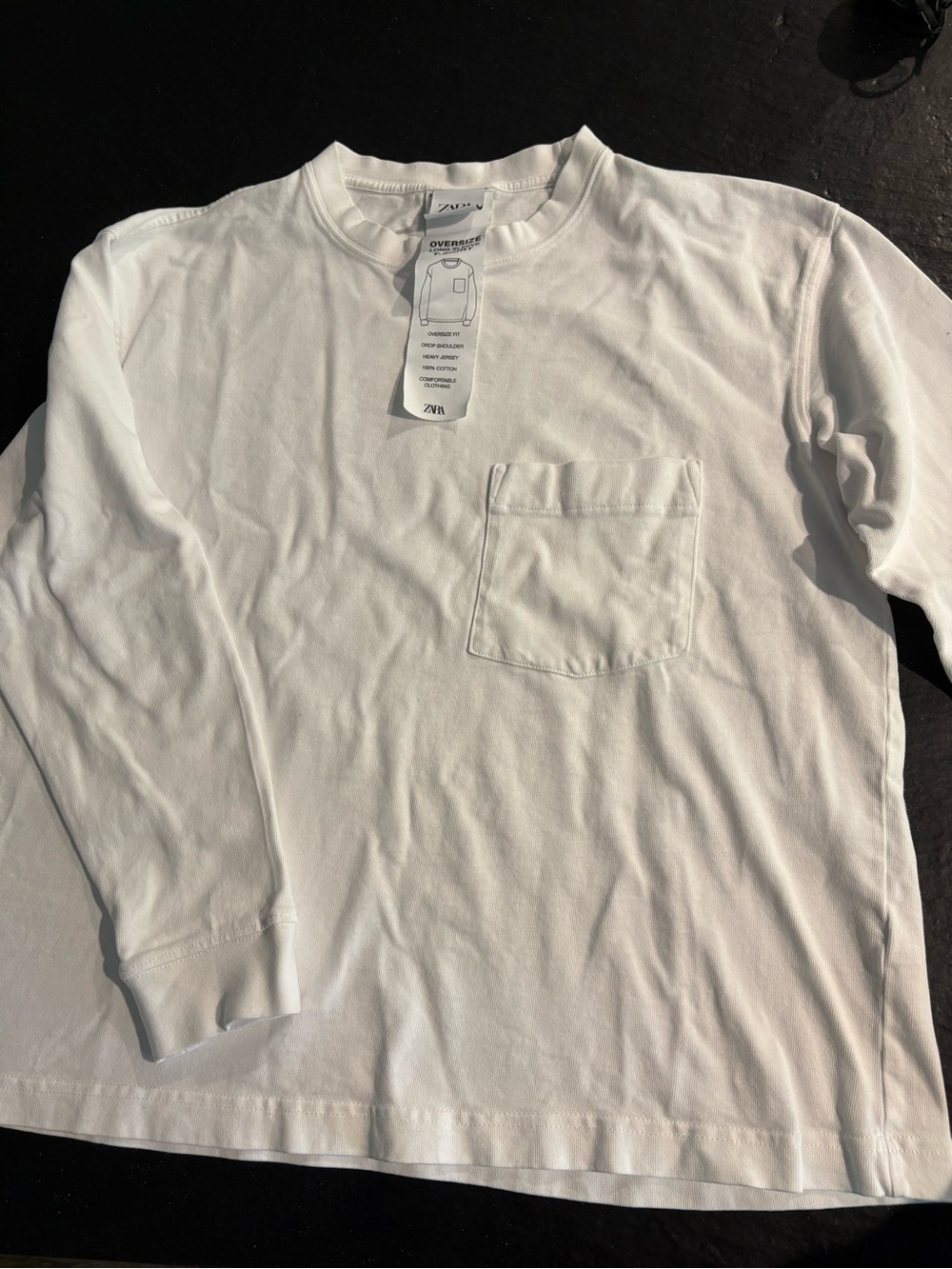 Zara White Long-Sleeve Pocket Tee - Oversized Style